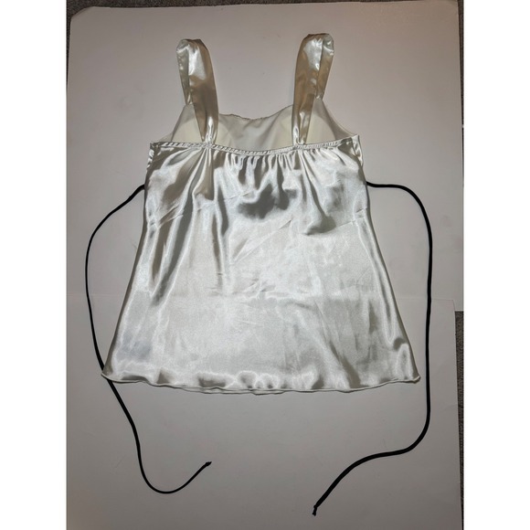 Satin M Tank Top Black Waist Tie Ruched Bust Sleeveless Blouse Dressy - Picture 8 of 9